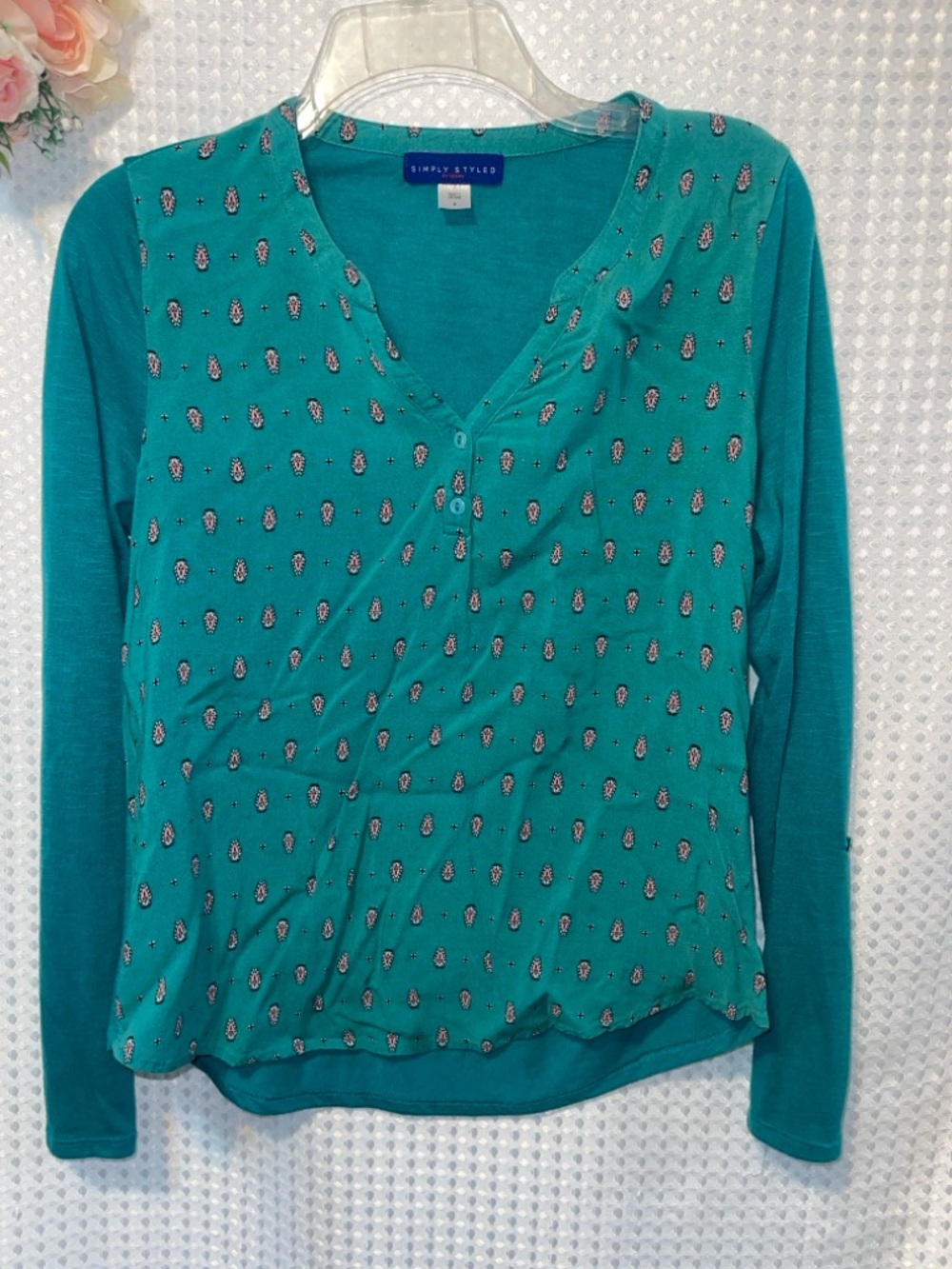 Simply Styled Teal Long Sleeve Henley Top